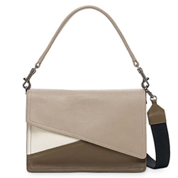 Botkier | Crosstown Cobble Hill Color Block Medium Flap Satchel Cream and Brown - Picture 1 of 9